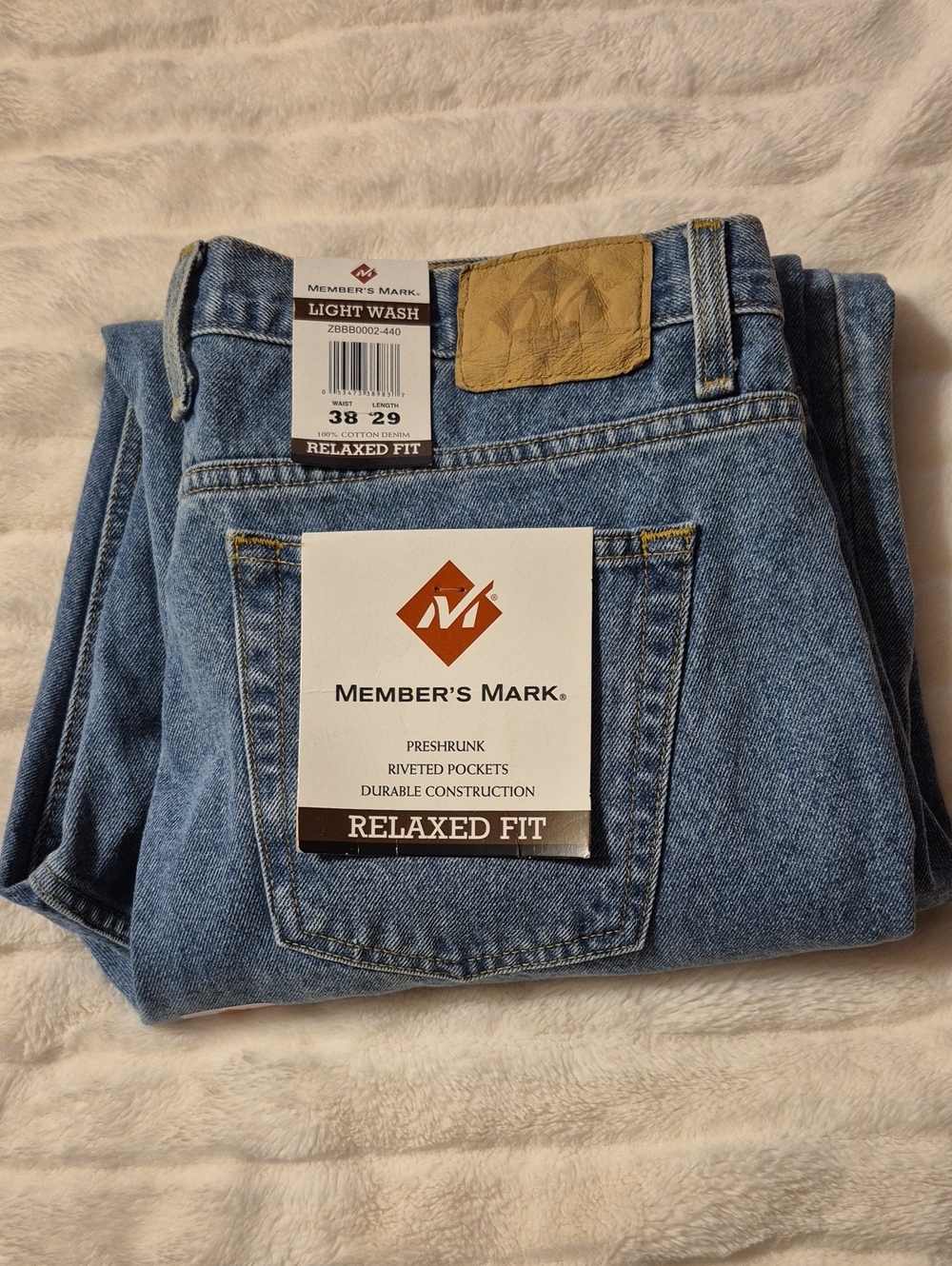 Member's Mark Men's Relaxed Fit Light Wash Blue Jeans